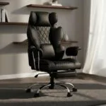 DROGO Ergonomic Office Chair for Work from Home 400LBS, PU Leather Computer Chair for Study with High Back, Cushion Seat, Armrest, Head & Lumbar Support | Gaming Chair with Footrest & Recline (Black)