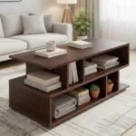 Green Soul Carya Engineered Wood Coffee Table (Walnut) | Living Room Center Table | 1 Surface Top and 2 Shelves | 90 x 40 x 38.8cm | Warranty Protected