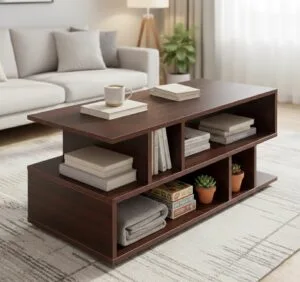 Green Soul Carya Engineered Wood Coffee Table (Walnut) | Living Room Center Table | 1 Surface Top and 2 Shelves | 90 x 40 x 38.8cm | Warranty Protected