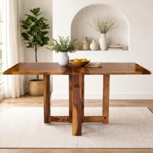 ANGEL FURNITURE Solid Sheesham Wood Foldable Dining Table Compact Design (Plain Top, Honey Finish)