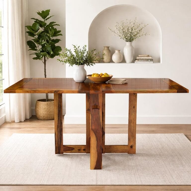 ANGEL FURNITURE Solid Sheesham Wood Foldable Dining Table Compact Design (Plain Top, Honey Finish)