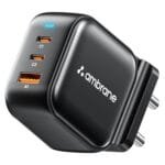 Ambrane 65W Charger Adapter, 3 Ports - 2 Type C & 1 USB for Samsung, Type C Laptops