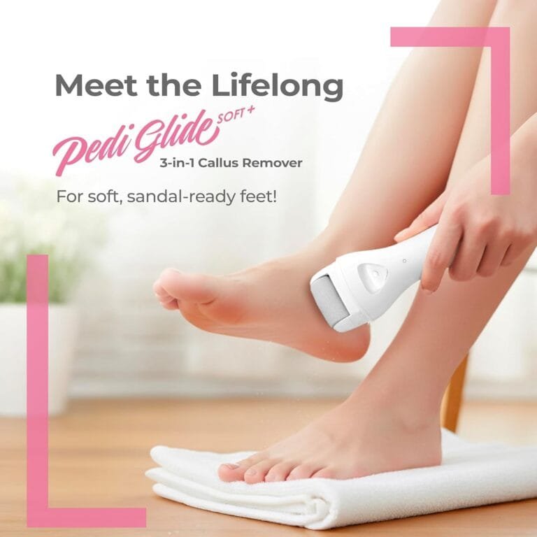 Lifelong PediGlide Soft+ 3-in-1 Callus Remover For Feet | Electronic Foot Scrubber for Dead Skin | 3 Changeable Roller Heads | Focus Light | Dual Speed...