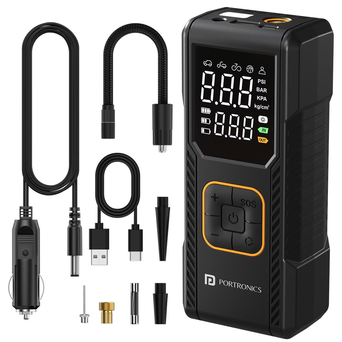 Portronics-Vayu-9.0-Portable-Rechargeable-Tyre-Inflator-with-2-in-1-Cordless-Corded-Modes
